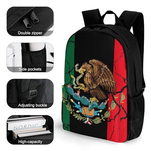 Polyester Daypack for Camping Travel Walking Cycling - Big Capacity Anti-Theft Multipurpose Bookbag, Black Mexico Flag Crack Art Camping Outdoor Backpack3