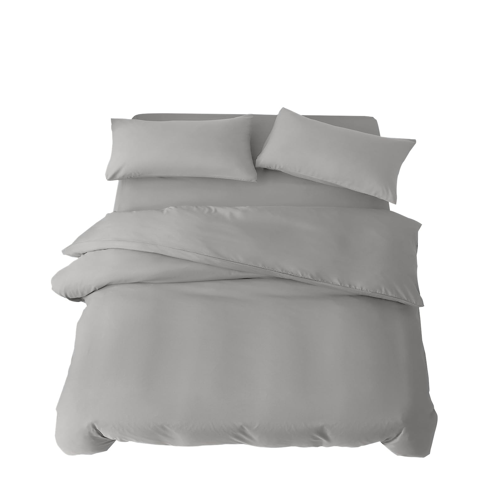 Double Duvet Set 4 Piece Double Bedding Set with Fitted Sheet and Pillowcases Soft Brushed Microfibre Breathable Duvet Cover Sets (Silver)