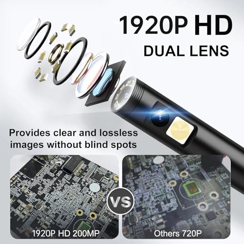 Cámara Endoscópica HD Dual Lens 1920P con Cable Semi-rígido IP67 Impermeable 8 LED Regulables Compatible con Smartphones 9.9 pies miniatura 2