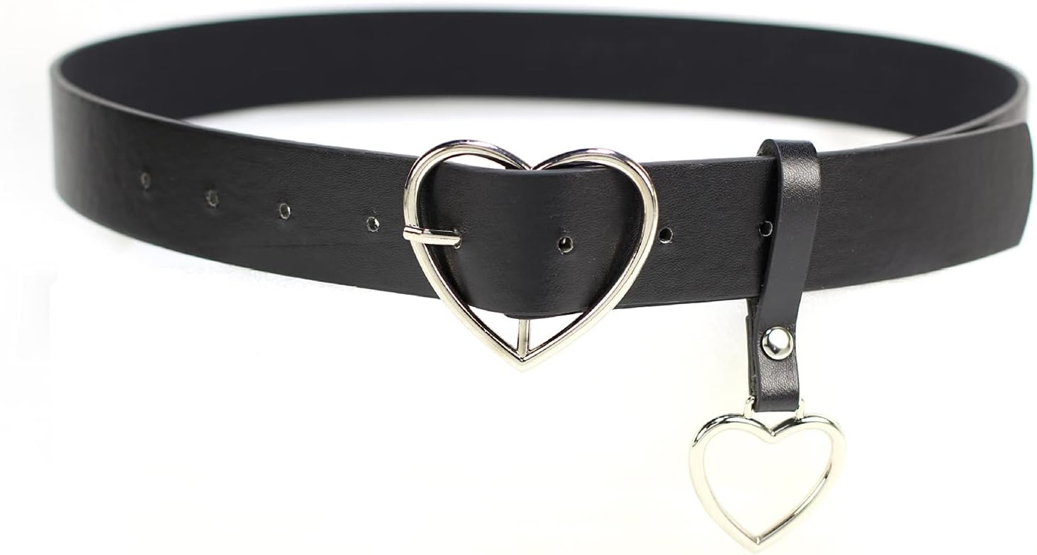 Fashion Women's Fashion Black Leather Belt with Heart Shaped Buckle for Casual Dresses Jeans Pants dresses, Black, One Size, Black, One Size