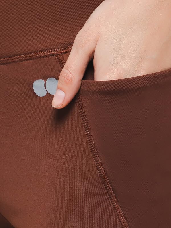 Image of Clovia Women's Snug-Fit High-Rise 4 Pocket Active Tights in Brown