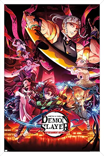 Trends International Demon Slayer - Key Visual 1 Wall Poster, 34L x 22.4W, White Framed Version