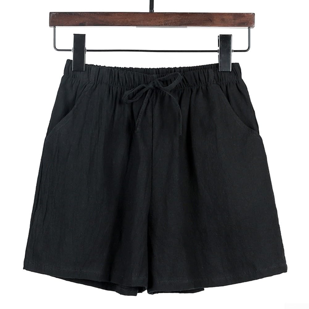 Short de sport en coton et lin pour femme - Taille haute - Style décontracté - Confortable - Pour les loisirs