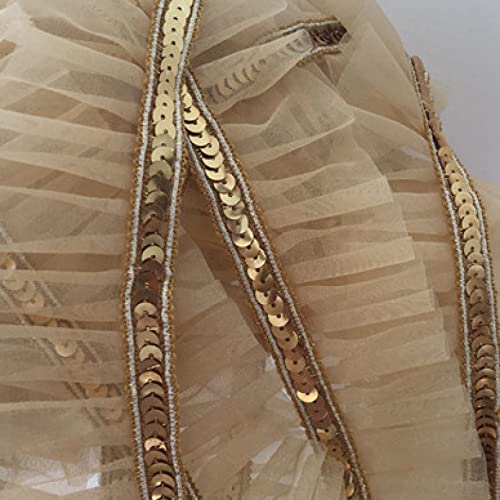 4Yards Gold Lace Fabric Mesh Lace Trim Gold Sequin Fabric For Dresses 1.77In Ribbons Trims Sewing Sequins Accessories #TOP5