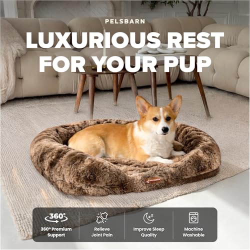Pelsbarn Luxurious Orthopedic Dog Bed - Medium (39.3" x 23.6") Therapeutic Joint Support Pet Bed - Velvety Soft Removable Washable Cover - Brown - Image 5