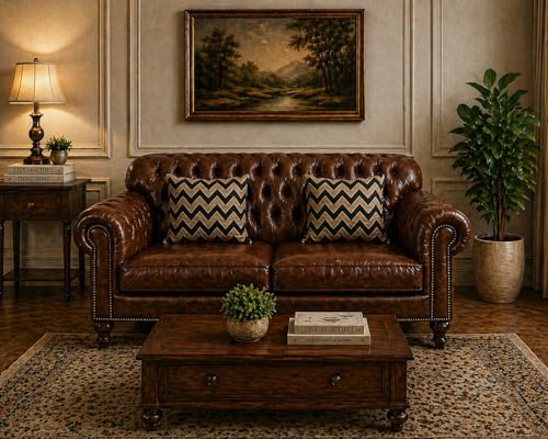 Image of Luxury Sofa Set Luxury Chesterfield Sofa in for Home Living Room & Office (Highback 2 Seater Brown)