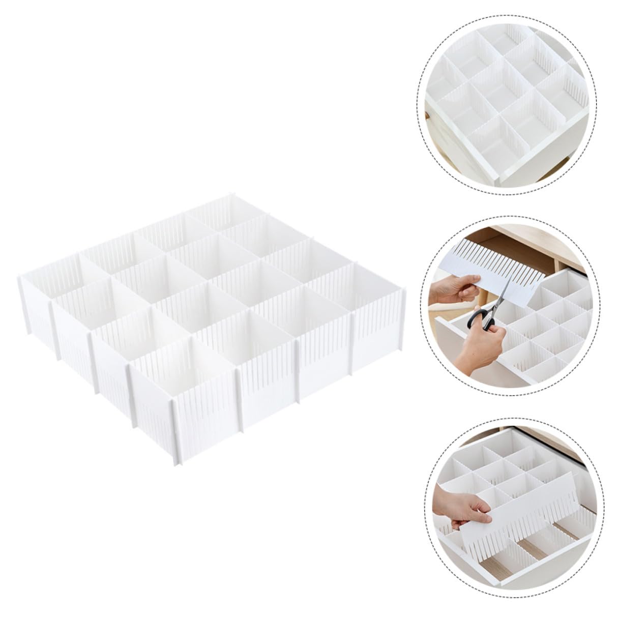 Mikikit Divisori per Cassetti Organizer per Domestici Combinazione Libera in Plastica Bianca 10 Pezzi Dimensioni 38x11 Cm per Riporre Biancheria in Casa
