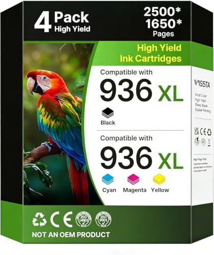 Image of 936XL Replacement for HP 936 Ink Cartridges Compatible with 9125e, 4 Pack | Use with OfficeJet Pro 9730e,9135e,9120e,9110,9120b,9120,9110b,9130e, Black and Color, 936 Ink Cartridges for HP Printers