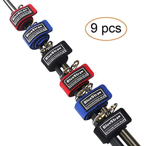 BlueStraw Fishing Rod Belts Ties Stretchy Magic Bait Casting Spinning Rod Straps Holders Fishing Tackle Tie Bag Accessories 6pcs （Random Color） (9PCS Fishing Rod Straps)