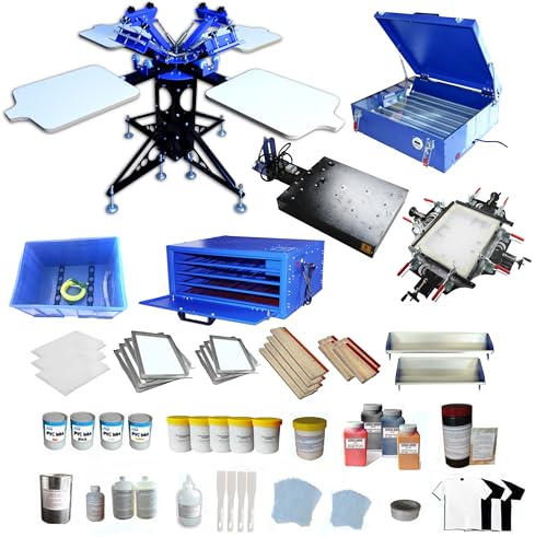 4 Color 4 Station Screen Printing Press KIt T-Shirt Printing Kit Silk Screen Printing Machine Press DIY T-Shirt Printer
