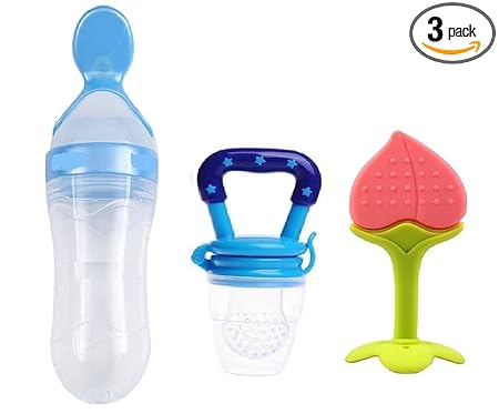 WAHHSON Combo of Baby Silicone Food Nibbler for Fruit Food Feeder & Fruit Teether, Pacifier Nibbler for 6 to 12 Months Baby (Pack of 3, Type 4)