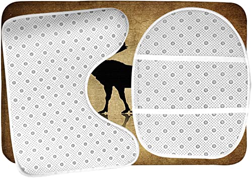 Badezimmerteppich-Set, 3-teilig, Vintage-Tier, rustikal, Elch, Elch, Hirsch, Wald, Kiefer, Mond, Design, waschbare Badteppiche, rutschfest, mit Rückenpolster, Konturteppich und Toilettendeckelbezug – Bild 6