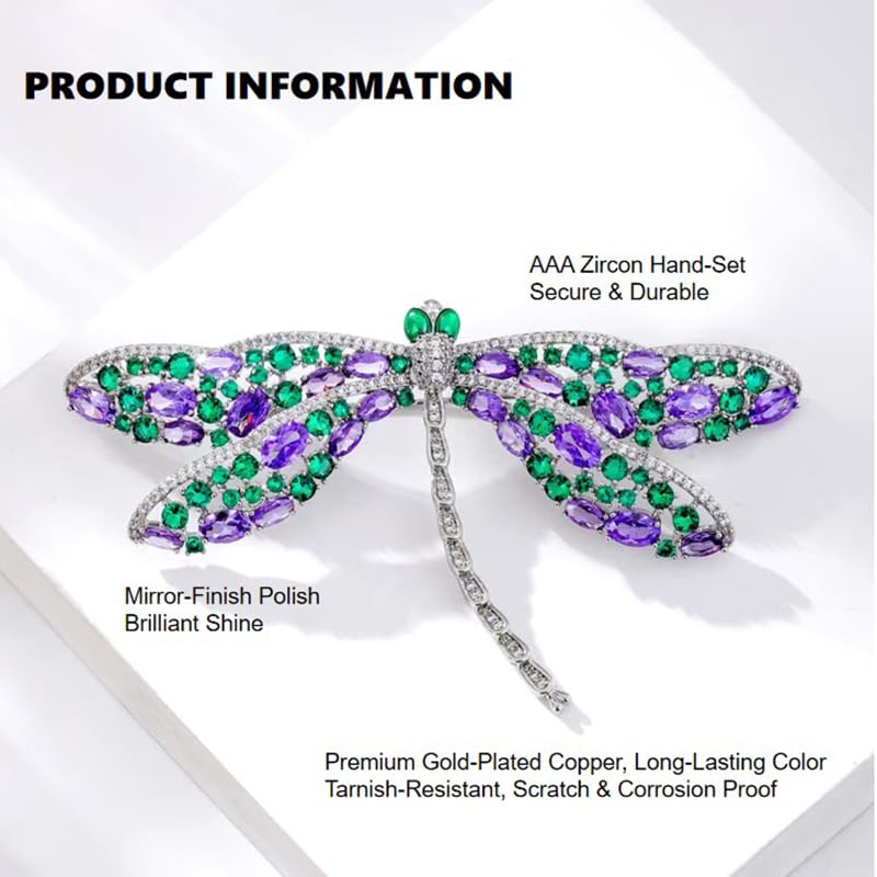 Image of Dragonfly Brooches for Women Crystal Rhinestone Lapel Pin for Men Vintage Insect Jewelry Dress Blazer Jacket Accessories Holiday Birthday Gifts