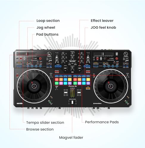 Image of Pioneer DDJ-REV5 Scratch-Style 2-Channel Professional DJ Controller Bundle with Case, Headphones, XLR Cable, TRS-to-RCA Breakout Cable, and Austin Bazaar Polishing Cloth