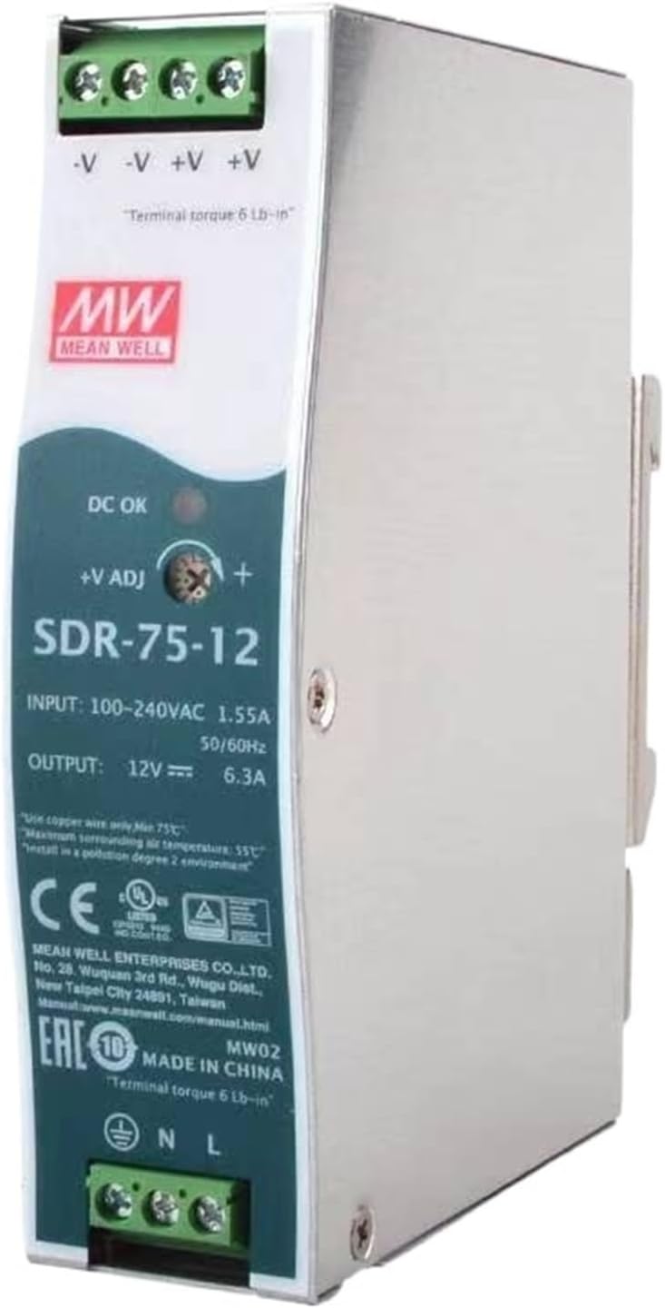 1PCS SDR-75-12 12VDC 6.3A Single Output Industrial DIN Rail Switching Power Supply with PFC