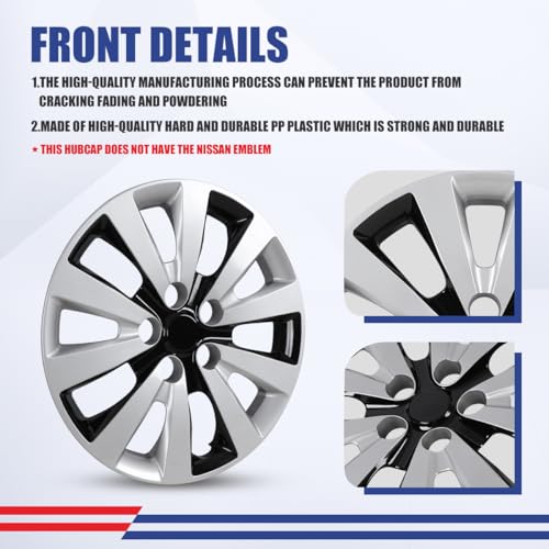 Image of Winjet 16 inch Set of 4 Steel Wheel Hubcaps for 2013-2019 Sentra & 2011-2017 Nissan Leaf Wheel Rims Cover,Snap On Installation PP Material (Silver Lacquer & Black Lacquer)