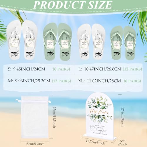 Image of 24 Pairs Bulk Flip Flops for Wedding Guests | Reception Sandals, Wedding Party Favors with Sign, Size Cards, Bagged, Dance Floor Slippers