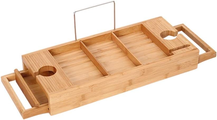 Tray Wood Bathtub Caddy Tray Shelf Bathtub Tray Rack with Tablet Holder Towel Tray Extending Sides Wine Glass Bathroom Rack Organizer (Color : A)