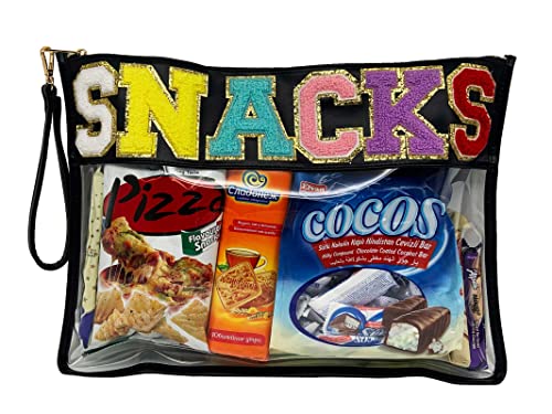 Image of HAIBOLAN Monogram Clear Stadium Purse Bag Chenille Letter Travel Patch Pouch Snack Makeup Wristlet