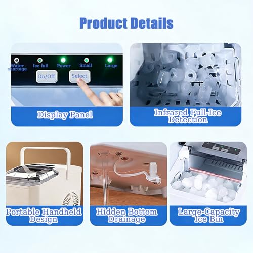 Portable Countertop Ice Maker - 9 Ice Cubes in 6 Minutes, Self-Cleaning, Compact Design with Basket, Perfect for Home, Kitchen, Office, Bar - Black, No Handle