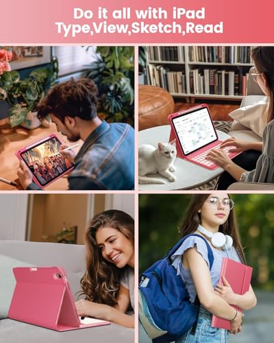 Image of typecase Folio Keyboard Case for iPad A16 (11th) & iPad 10th Gen 10.9 inch, Magnetic Wireless Detachable Keyboard, 7-Color Premium Backlight, Thin & Light, Pencil Holder - Hot Pink
