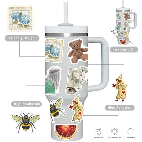 Image of Vintage Stickers 200 Pcs Cute Aesthetic Retro Sticker Pack, Waterproof Vinyl Stickers for Water Bottles Laptop Scrapbooking Journaling MacBook Suitcase Guitar Notebook Diary Skateboard Scooter etc
