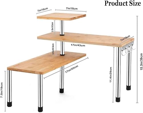 Miniatura 6 de HYNAWIN Estante de bambú para especias para encimera, estantes de escritorio de 3 niveles, organizador de ahorro de espacio, estante ajustable