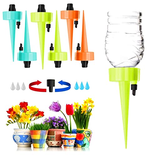 Riego Goteo Botella,RONGYI 6 Piezas Ajustable Dispositivo de Riego con Válvula de Control de Liberación Lenta Pico de Riego Automático de Plantas para Muchos Tipos de Botellas, Flores, Verduras Cover