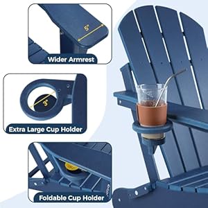 Magpie Fabrics Folding Adirondack Chair with Cup Holder, HDPE Weather Resistant Oversize Outdoor Chair, Widely Used in Patio, Fire Pit, Deck, Porch, Garden, Campfire (Navy Blue) Magpie Fabrics Folding Adirondack Chair with Cup Holder HDPE Weather Resistant Oversize Outdoor Chair Widely Used in Patio Fire Pit Deck Porch Garden Campfire Navy Blue