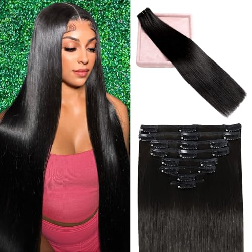 POGINJA Clip in Hair Extensions Real Human Hair