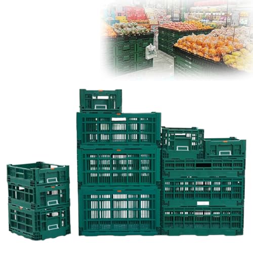 【大型・メッシュ底】折りたたみコンテナ 収穫用 野菜/果物 PP製 軽量・丈夫 積み重ね可能 農業/収穫/店舗ディスプレイ/収納/運搬/車載対応 通気性良好 コンテナボックス(10個,60x40x30CM)