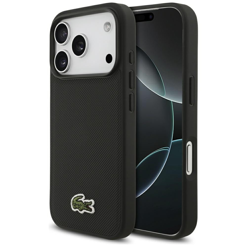 CG MOBILE Lacoste Iconic Petit Pique Woven logo kompatybilne z MagSafe etui do iPhone 17 Pro (czarne)