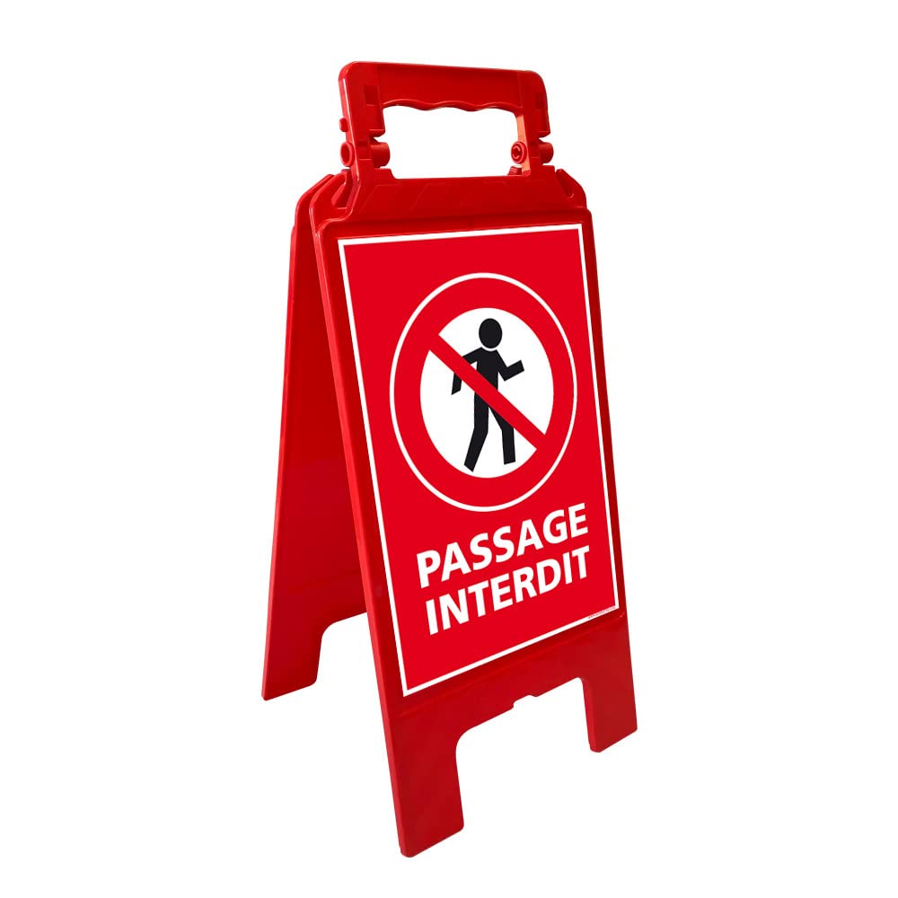 Chevalet de signalisation d'INTERDICTION. Chevalet rouge. Chevalet de signalisation pour la signalisation temporaire -
