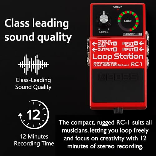 Image of Boss RC-1 Loop Station | Bundle with Gearlux Power Supply, Instrument Cable, Patch Cable, and Picks