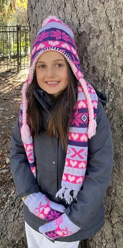 Image of N'Ice Caps Kids Hat Glove Scarf Girls 3 Piece Winter Knit Set Sherpa Lined