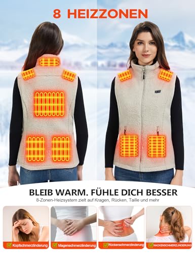 Toastiv Heizweste Damen mit Powerbank 7.4V 18400mAh，Fleece Wärmeweste - Waschbar Beheizte Weste für Outdoor & Alltag,Beige,M
