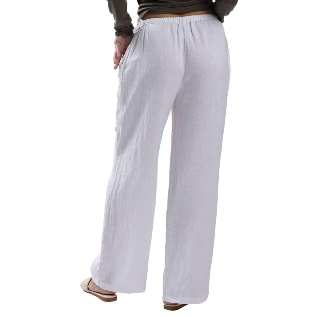 Amazhiyu Pantaloni da donna 100% lino estivi casual a gamba larga con tasche a palazzo