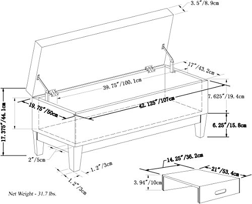 Simplihome 3AXCOT-245-CLG Oregon 42 Inch Wide Contemporary Rectangle Lift Top Storage Ottoman Bench With Removable Tray, Upholstered Cloud Grey Tufted Linen Look Fabric, Footrest Stool, Coffee Table thumb #2