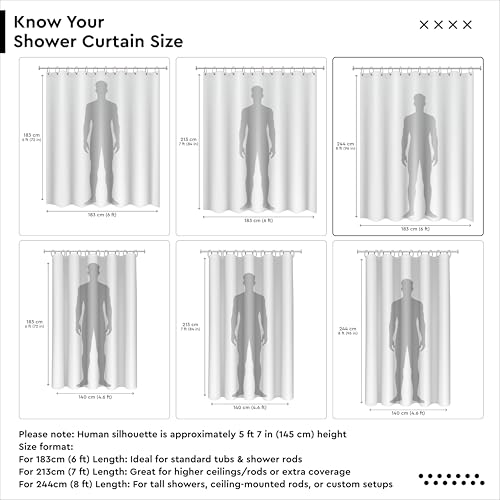 Image of Encasa XO Bathroom Shower Curtain 8 Feet with 10 Hooks | (72x96 in) Quick Dry Heavy Printed Polyester Fabric Bathroom Curtains Waterproof | Machine Washable, Mould & Mildew Resistant - Boho Maze Grey