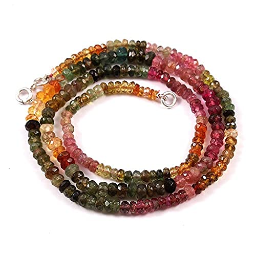 AAA Multi Tourmaline Necklace - 3-4mm Natural Watermelon Tourmaline - Faceted Rondelle Bead Necklace - Semi Precious Stones Multi Color Necklace2