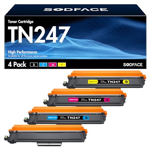 SODFACE TN247 TN243 TN247 Toner Cartridges Compatible for TN243 TN-243CMYK for Brother DCP-L3550CDW HL-L3230CDW MFC-3750CDW HL-L3210CW MFC-L3710CW DCP-L3510CDW (Black Cyan Yellow Magenta, 4-Pack)