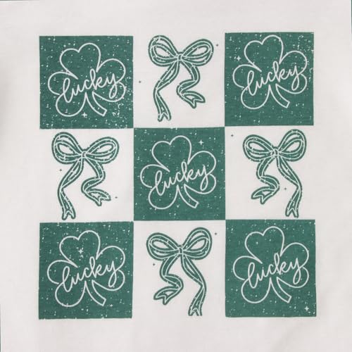 Image of Kid Girls St. Patricks Day Shirts Bow Lucky T-Shirt Shamrock Tees Clover Short Sleeve Tops Irish Outfits 7-12 Years