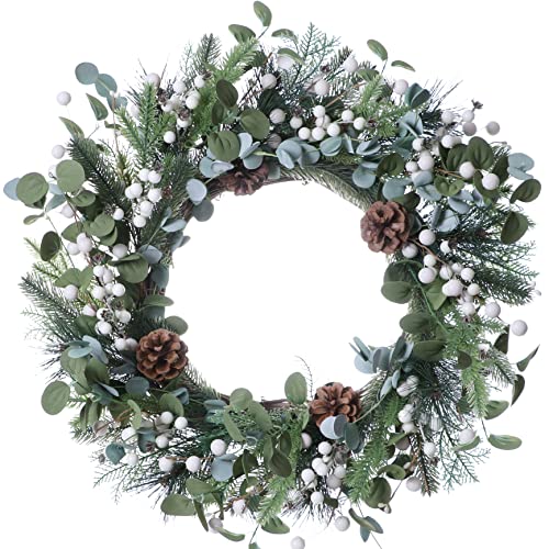 Yawwind 20 Inches Christmas Wreaths For Front Door,Artificial Christmas Wreath Winter Wreaths With White Berries Pine Needles Pine Cones For Christmas Indoor And Outdoor Decor #TOP8
