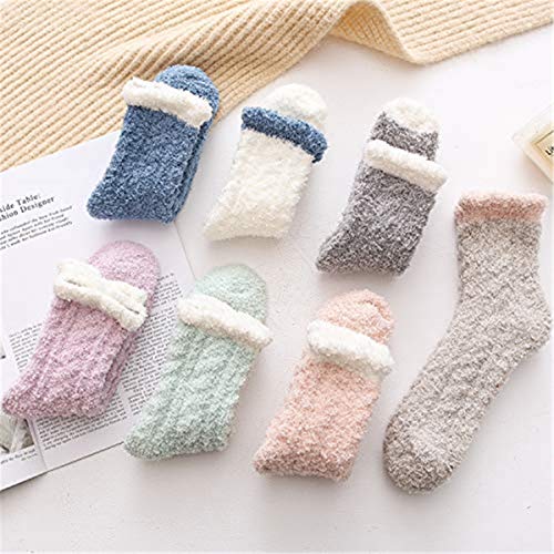 Azue Fuzzy Warm Slipper Socks Women Super Soft Microfiber Cozy Sleeping Socks 6 or 5 Pairs (7 Pairs Patchwork)3