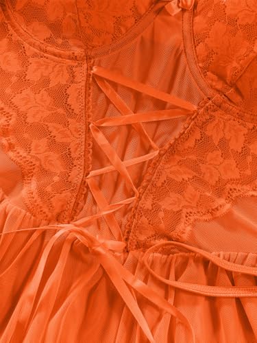 Image of Lilosy Sexy Garter Belt Mesh Lace Babydoll Lingerie Dress Set with Thong