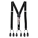HOLD'EM Tuxedo Suspenders for Men Black Genuine Leather Button End 1.25 Inches Mens Braces Suspenders- Black (Regular 46