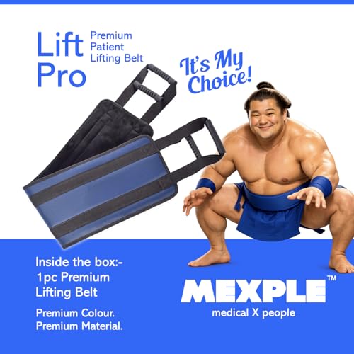 Image of LiftPro Patient Lifting Belt From MEXPLE | Patient Lifting Aid, Bed Transfer Nursing Sling Belt with 4 Handles, Safe Transfer from Bed, Sofa, Wheelchair, Car (36 inchx14 inch) - Premium Blue Color