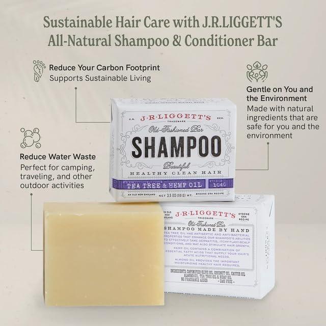 J.R.LIGGETT'S Tea Tree & Hemp Oil & Conditioner - 1 Shampoo Bar + 1 Conditioner Bar - Plant-Based Nourishing Shampoo and Conditioner Bars for All Hair Types - Sulfate-Free for Healthy Hair - 2-Pack - Image 8