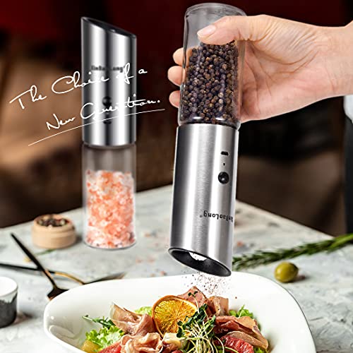 【2022 Newest】 Usb Rechargeable Electric Salt And Pepper Grinder Xinbaolong Gravity Salt And Pepper Grinder Set, Adjustable Coarseness,Stainless Steel,Refillable Electric Pepper Mill #TOP6