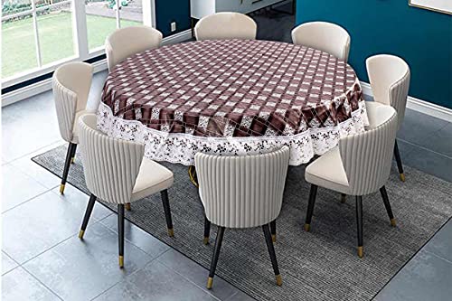 Image of The Furnishing Tree Round Shaped 8 Seater Table Cover WxL 90x90 inches with White Border lace